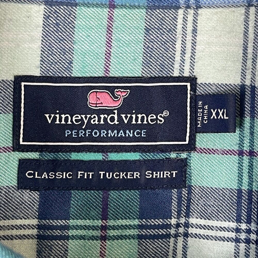 Vineyard Vines Shirt Mens XXL Blue Green White Plaid Classic Fit Tucker Adult - Picture 8 of 13